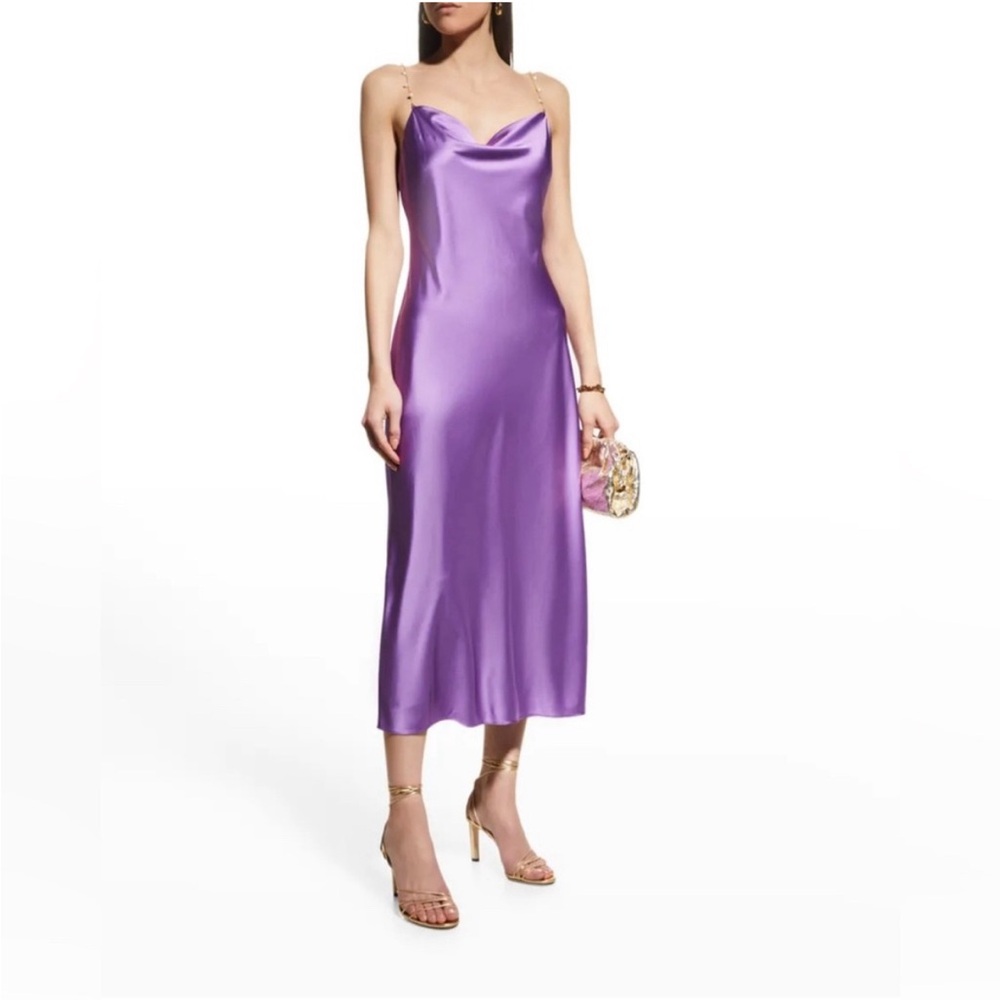 Purple silk cami NYC dress with pearl straps in excellent condition!